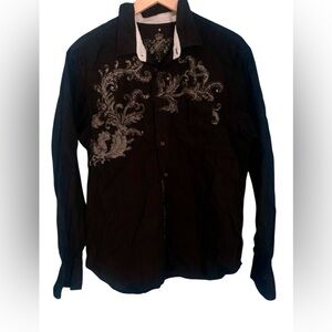 Guess Y2K Men's Black Graphic Button Up Long Sleeve Shirt Size XL